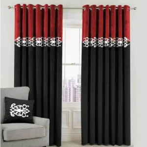 2 TONE VELVET CURTAINS WITH LASER CUTWORK RED & BLACK WITH TIE BELTS