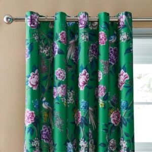 DUCK COTTON FLORAL GREEN CURTAINS PAIR BLACKOUT 5.5 X 6 FOOT EACH