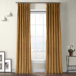 PLAIN DYED PREMIUM VELVET CURTAINS (PAIR) CAMEL BROWN