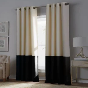 PLAIN DYED VELVET CURTAINS PREMIUM QUALITY IVORY AND BLACK PAIR