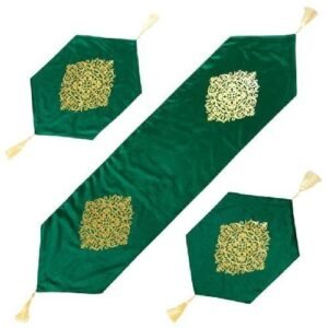 TABLE RUNNER SET PREMIUM VELVET QUALITY 3 PCS BOTTLE GREEN