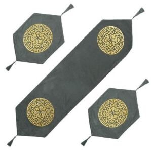 TABLE RUNNER SET PREMIUM VELVET QUALITY 3 PCS GREY