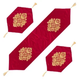 TABLE RUNNER SET PREMIUM VELVET QUALITY 3 PCS MAROON