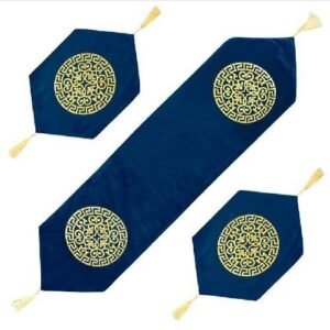 TABLE RUNNER SET PREMIUM VELVET QUALITY 3 PCS ROYAL BLUE