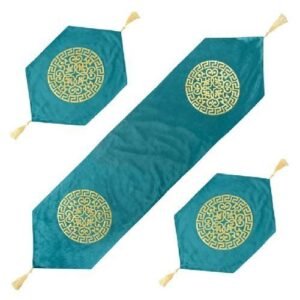 TABLE RUNNER SET PREMIUM VELVET QUALITY 3 PCS SEA GREEN