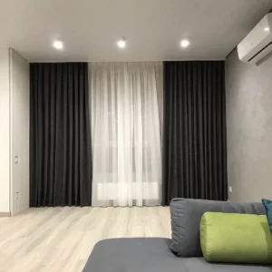 VELVET CURTAINS AND CHIFFON PREMIUM QUALITY BLACK 4 PCS COMPLETE SET WITH TIE BELTS