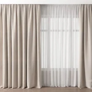 VELVET CURTAINS AND CHIFFON PREMIUM QUALITY CREAM 4 PCS COMPLETE SET WITH TIE BELTS