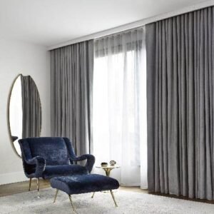 VELVET CURTAINS AND CHIFFON PREMIUM QUALITY GREY 4 PCS COMPLETE SET WITH TIE BELTS