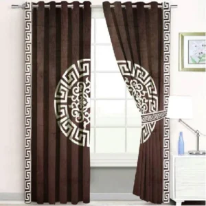 VELVET CURTAINS SUPLINDED SET WITH LASER CUTWORK OFF-WHITE ON CHOCOLATE BROWN WITH 2 TIE BELTS