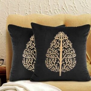VELVET CUSHION COVERS PREMIUM QUALITY WITH LASER CUTWORK 16 X 16 INCHES BLACK