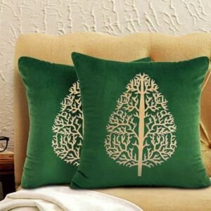 VELVET CUSHION COVERS PREMIUM QUALITY WITH LASER CUTWORK 16 X 16 INCHES GREEN