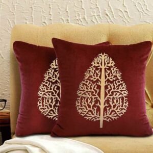 VELVET CUSHION COVERS PREMIUM QUALITY WITH LASER CUTWORK 16 X 16 INCHES MAROON