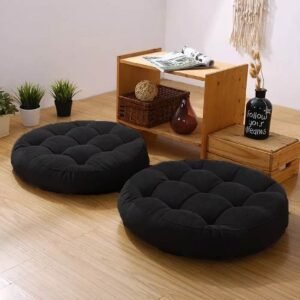 VELVET SUPERSOFT ROUAD SHAPE COMFY FLOOR CUSHIONS 19 X19 INCHES BLACK