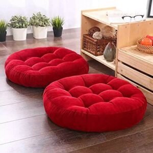 VELVET SUPERSOFT ROUAD SHAPE COMFY FLOOR CUSHIONS 19 X19 INCHES RED